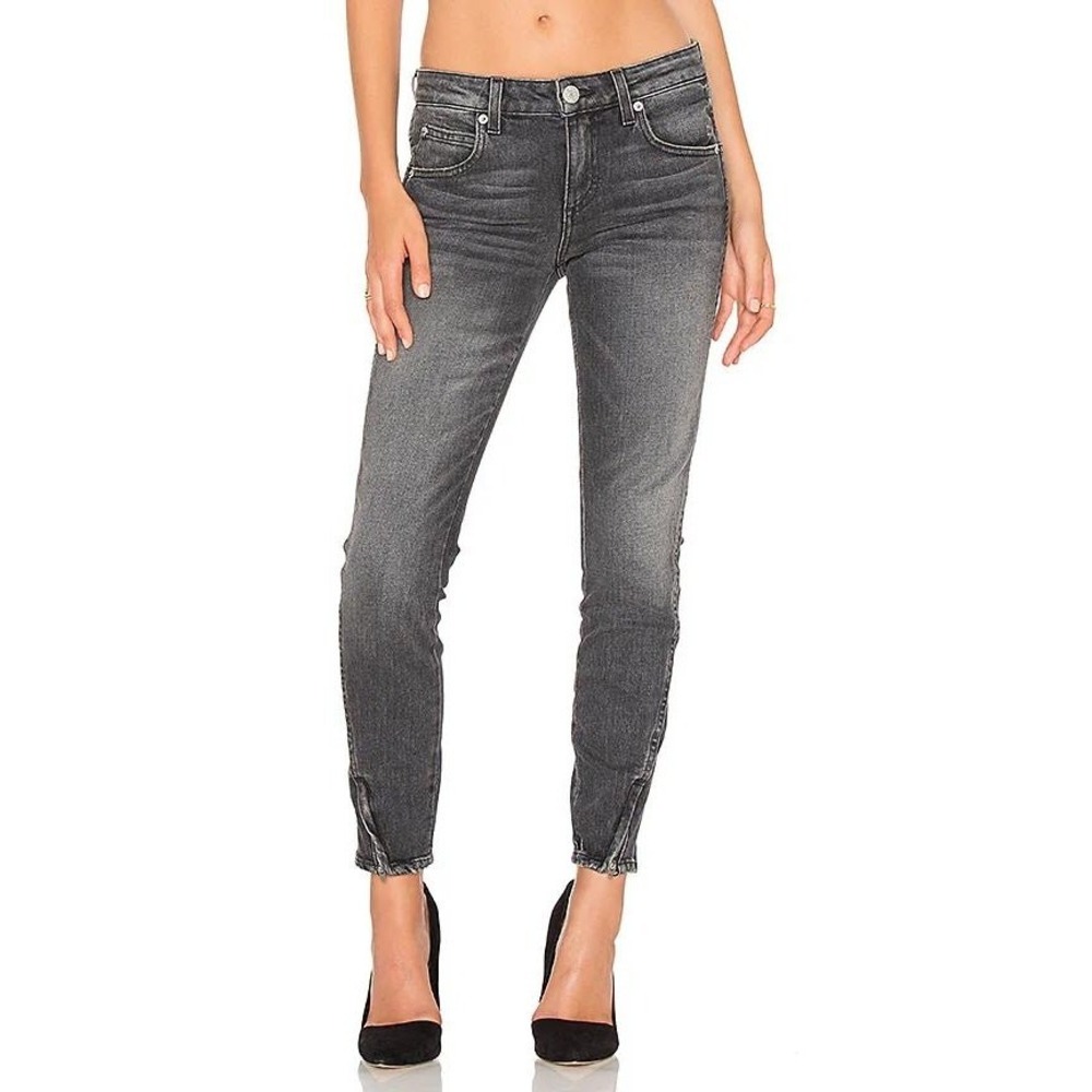 AMO Twist Zip Skinny Jeans Smoke Sz 24 Edgy Grunge Moto Party Y2K‎ Emo Casual